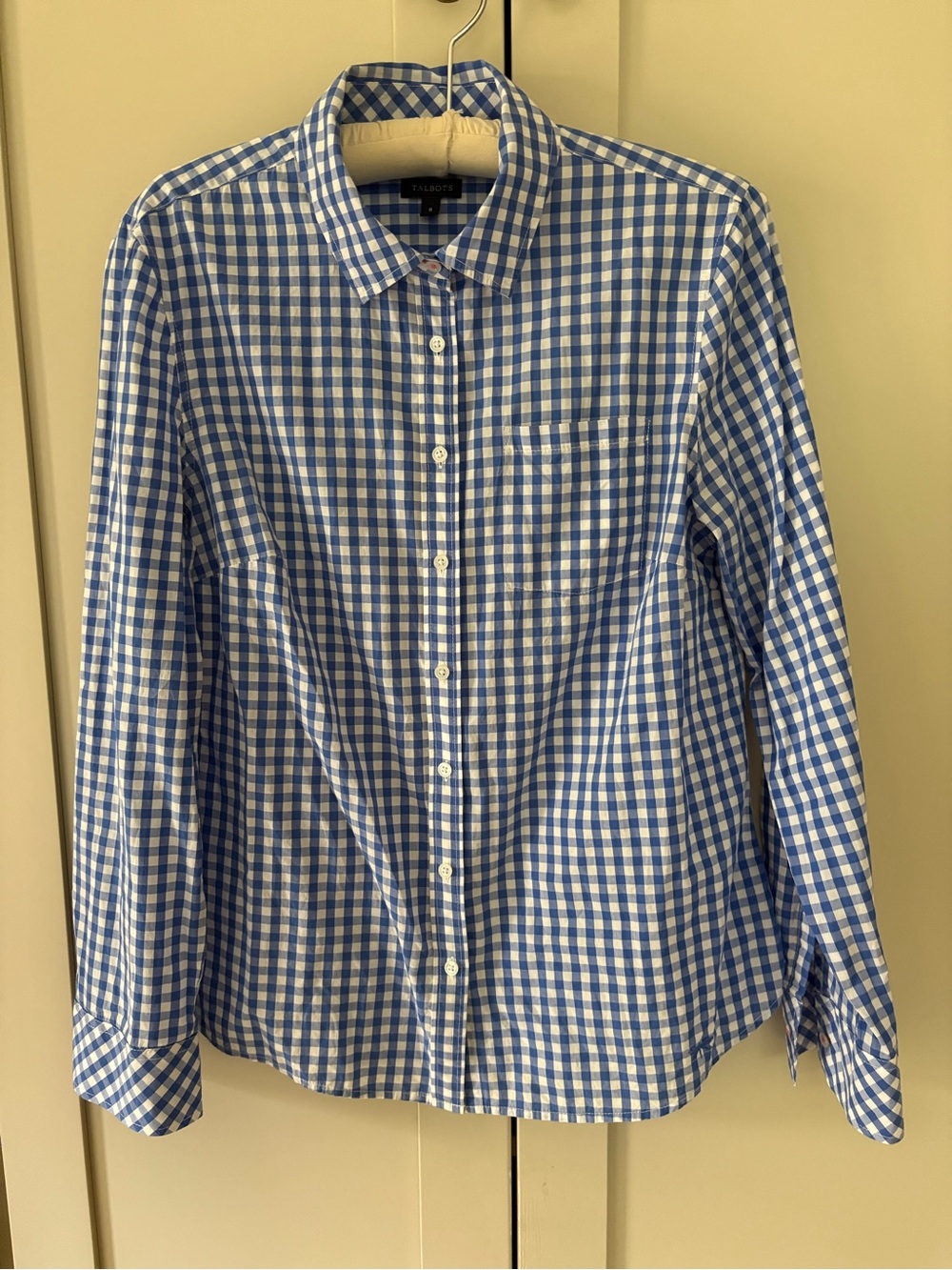 Talbots Blue and White Gingham Button Front Blouse SZ 8